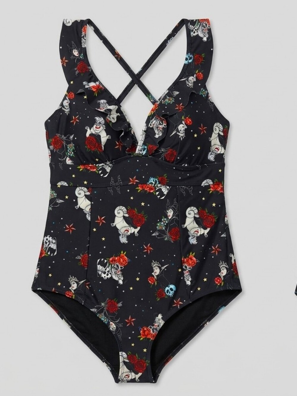 NWT Torrid Black Disney Villains Floral & Star One-Piece Size 1